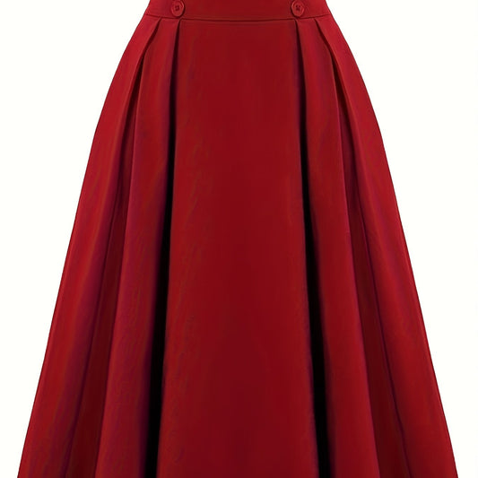 Vintage Button Front High Waist Pleated Skirt