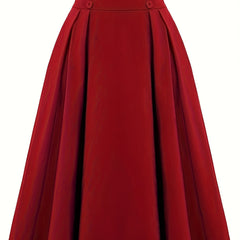 Vintage Button Front High Waist Pleated Skirt