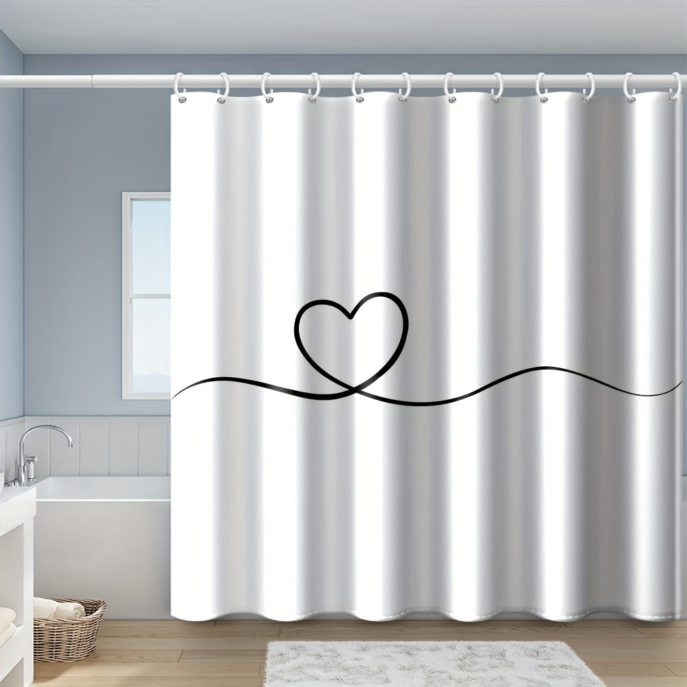 Waterproof Love Shower Curtain with 12 Hooks