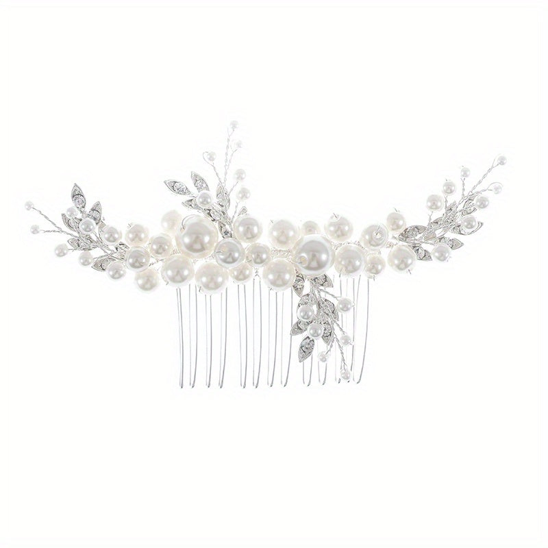 Faux Pearl Crystal Hair Comb Bridal Jewelry Insert Comb
