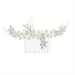 Faux Pearl Crystal Hair Comb Bridal Jewelry Insert Comb