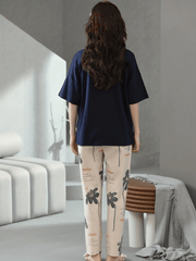 Floral Print Lounge Set Short Sleeve Top & Pants Women's Loungewear