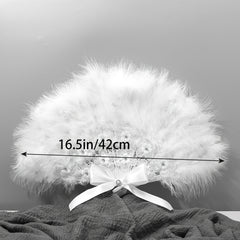 Feather Fan Pearl Bride Handheld Fan Single Lady Party Wedding Decor