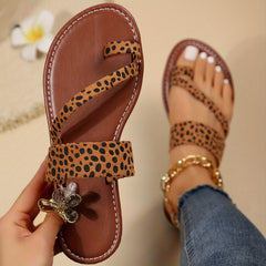Leopard Print Flat Slides Non Slip Sandals