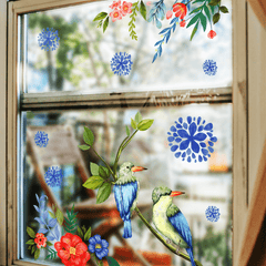 Reusable Double sided Visual Glass Window Sticker Birds Flowers Wall Sticker