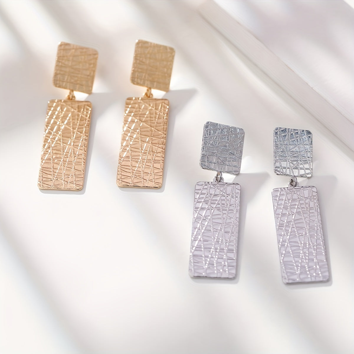 Pleated Metal Geometric Long Stud Earrings for Women