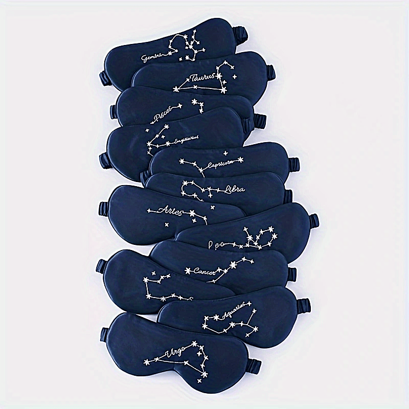 Navy Zodiac Constellation Silk Eye Mask Embroidered Dual Side