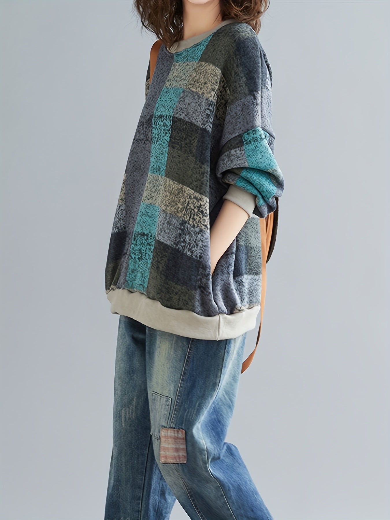 Geometric Print Crew Neck Sweatshirt Women's Clothing