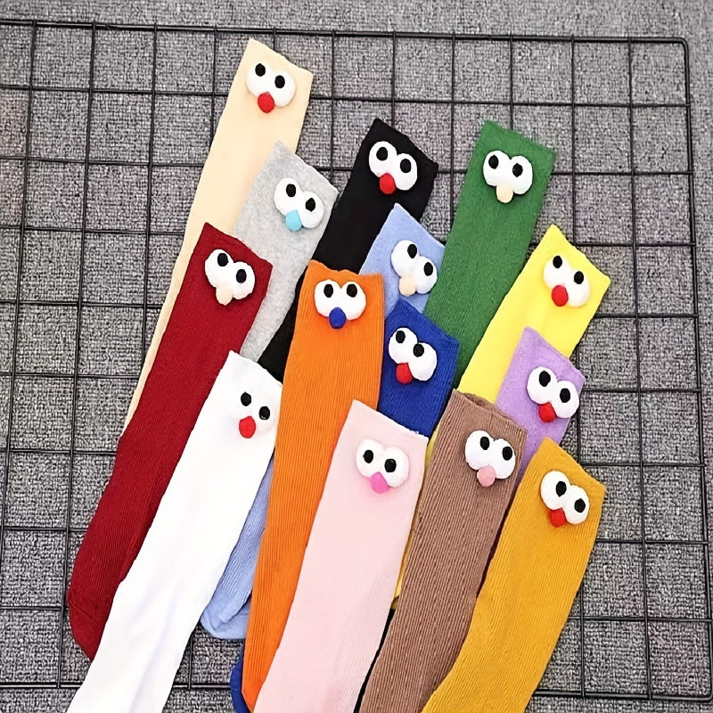 6pairs Girls Kids Cartoon 3D Eye Doll Novelty Funny Socks