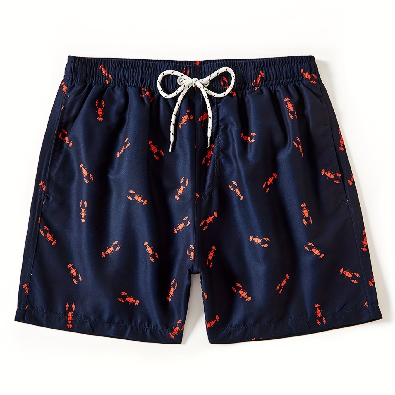 Crayfish Pattern Print Men s Swim Trunks Quick Dry Drawstring Beach Shorts