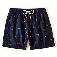 Crayfish Pattern Print Men s Swim Trunks Quick Dry Drawstring Beach Shorts