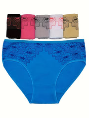 6pcs Floral Print Briefs Mid Rise Stretchy Panties Women's Underwear