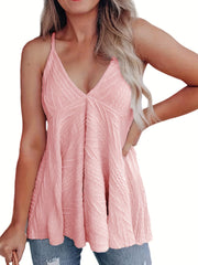 Textured Spaghetti Strap Top V Neck Sleeveless Cami