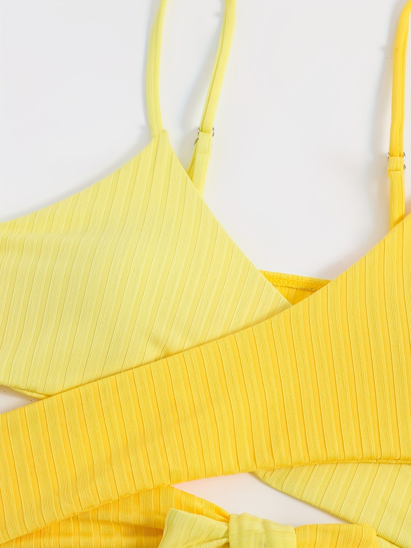 Colorblock Rib Knit Bikini Sets V Neck High Cut High Stretch Two Pieces Swimsuit