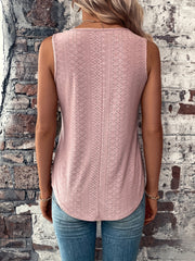 Eyelet Solid Tank Top V Neck Sleeveless Top Women's Clothing