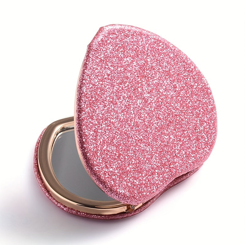 Glitter Pink Heart Shaped Mirror for Girls and Women - Makeup and Travel
