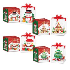 Christmas Building Blocks with Display Case Santa, Gingerbread House, Snowman