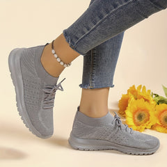 Women's Solid Knit Walking Shoes Lace Up Gym Athletic Sneakers