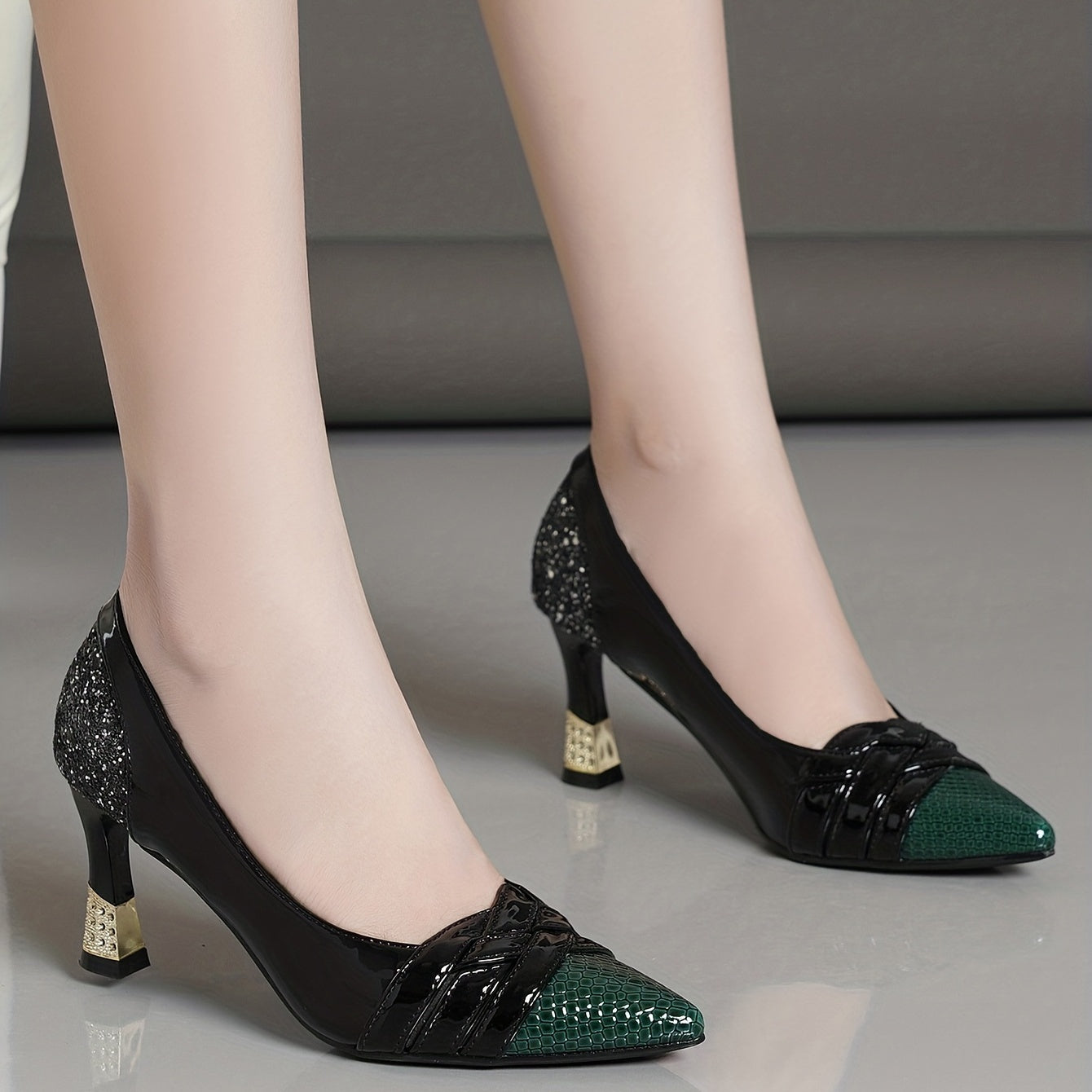 Women's Glitter Stiletto Heels Cross Strap Pumps