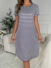 Striped Print Short Sleeve Lounge Dress Women's Loungewear & Dresses