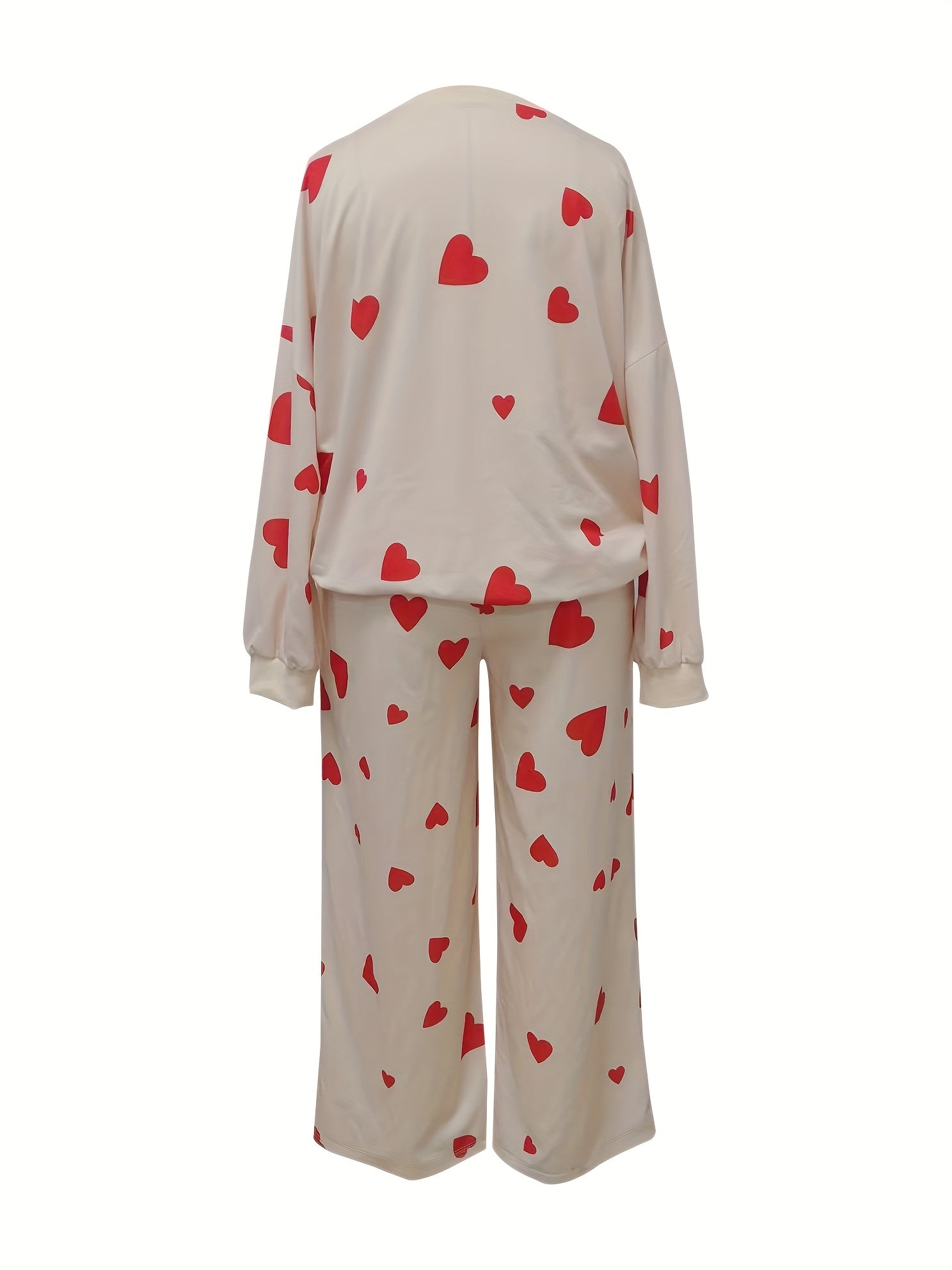 Heart Print Pullover Top & Drawstring Pants 2 Piece Set
