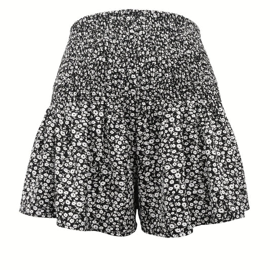 Floral Print Vacation Shorts Shirred Waist Summer Women's Clothing