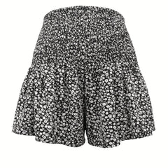 Floral Print Vacation Shorts Shirred Waist Summer Women's Clothing