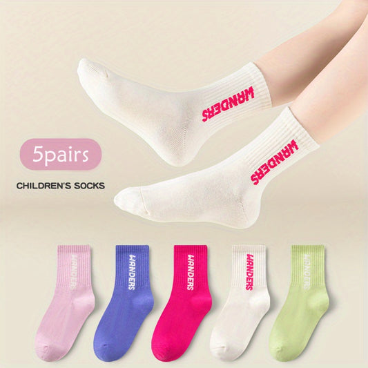 5 Pairs Girls Colorful Crew Socks Soft Skin Friendly Thick Sports S