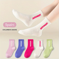 5 Pairs Girls Colorful Crew Socks Soft Skin Friendly Thick Sports S
