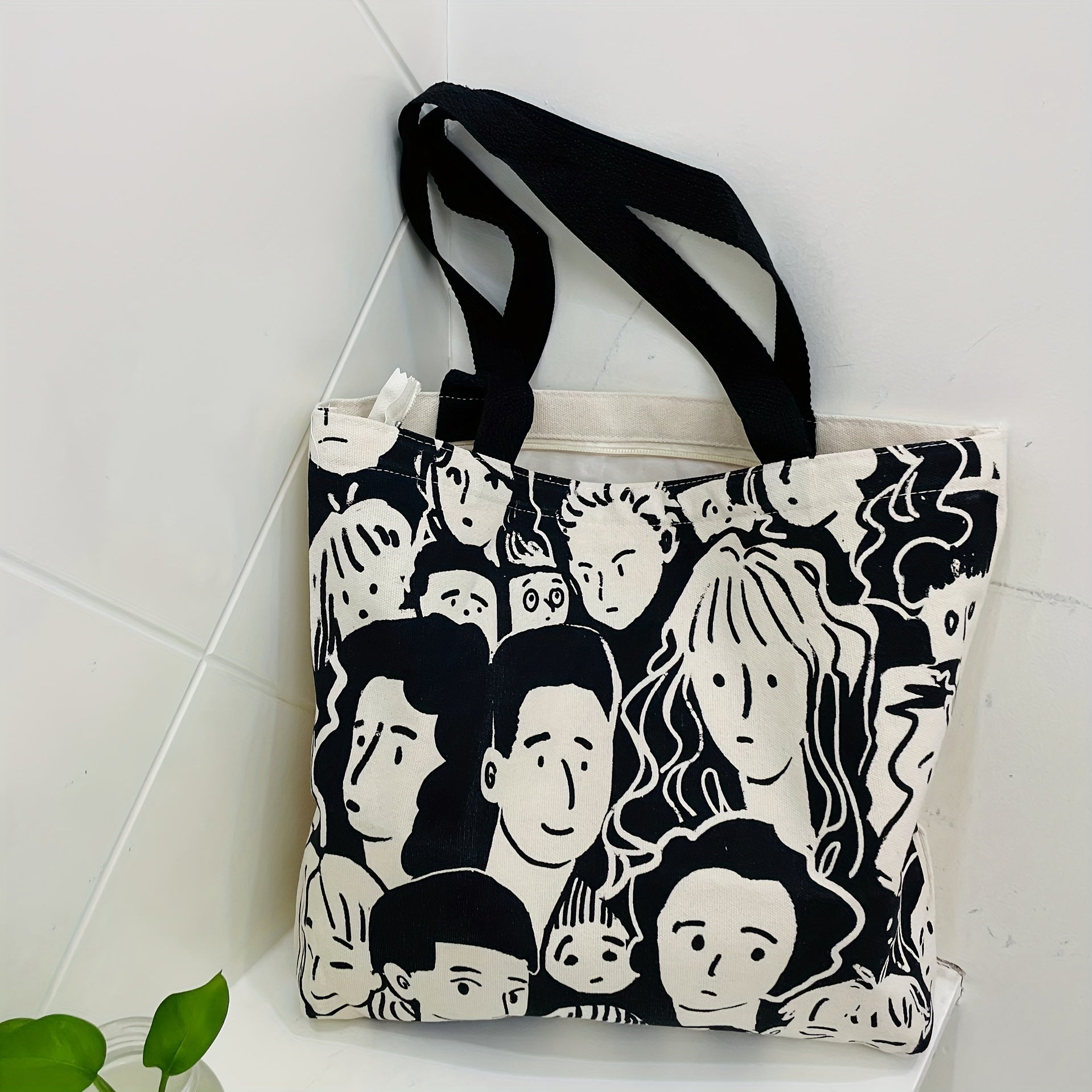 Canvas Tote Bag Large Capacity Casual Style Inside Pocket Zipper Shopping Choice