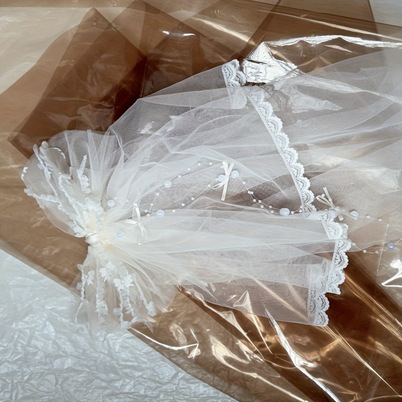 Bridal Butterfly Bow Veil Sheer Polyester Spandex Wedding Photogra