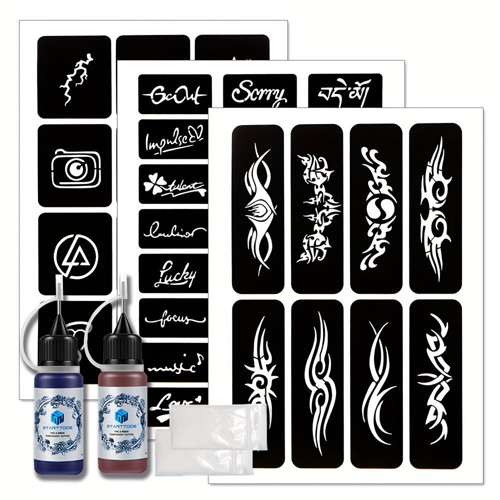 Hollow Tattoo Stencil Set with Red Tattoo Dye Paste