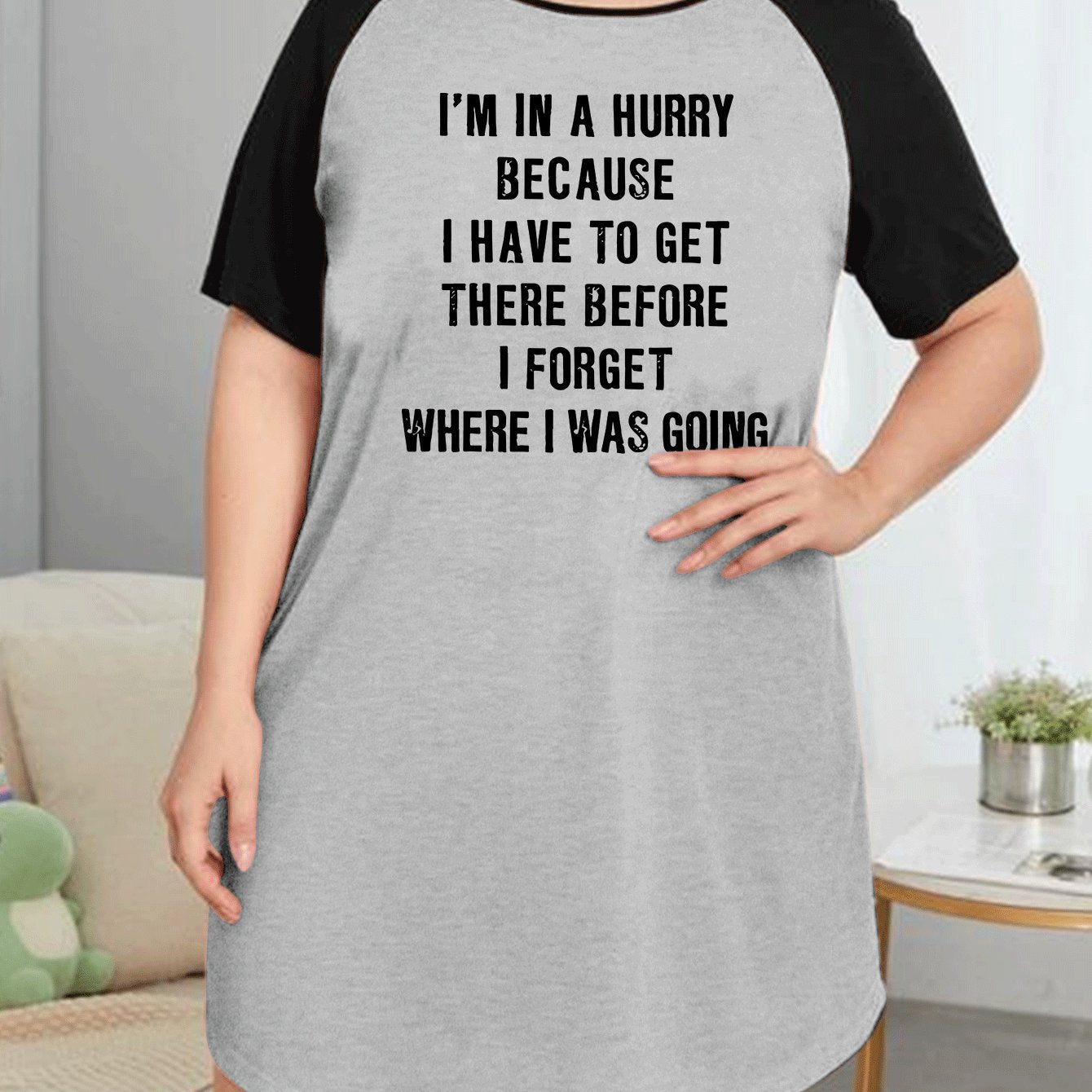 Slogan Print Raglan Sleeve Tee Sleep Dress