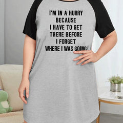 Slogan Print Raglan Sleeve Tee Sleep Dress