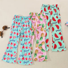 3pcs Girls Fruits Print Flared Pants Set for Kids