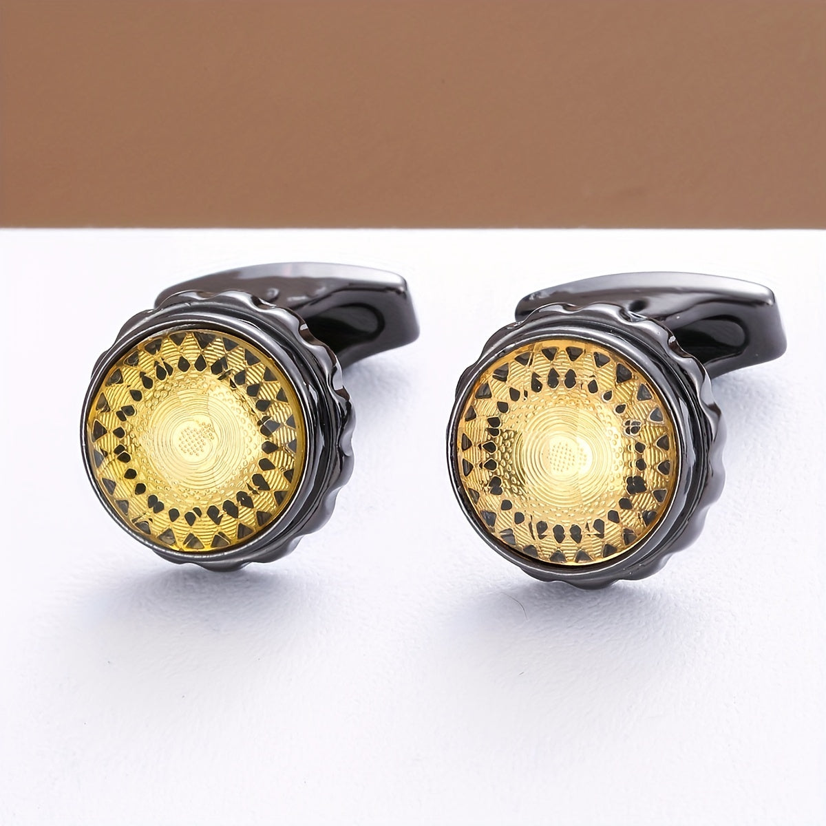 Stainless Steel Yellow Cuff French Shirt Cufflinks