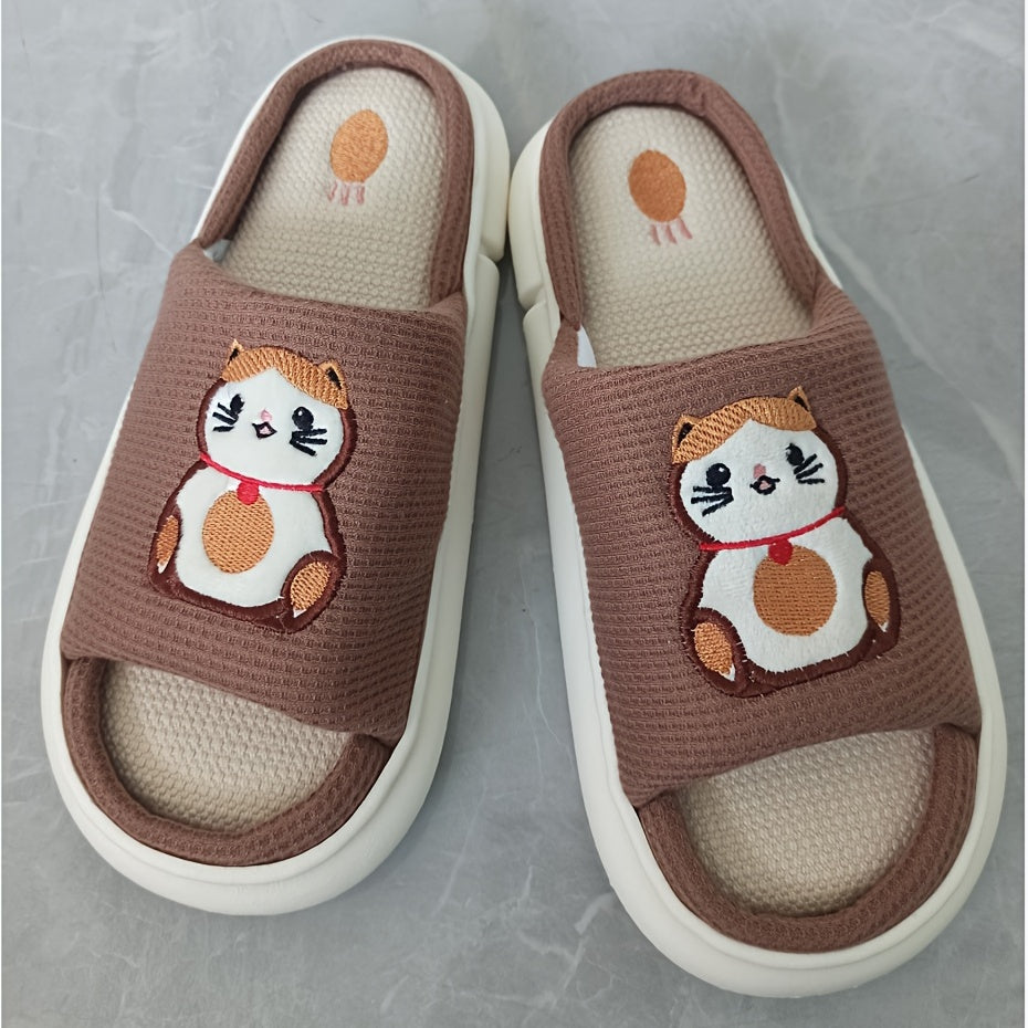 Embroidered Cat Pattern House Slippers For Men