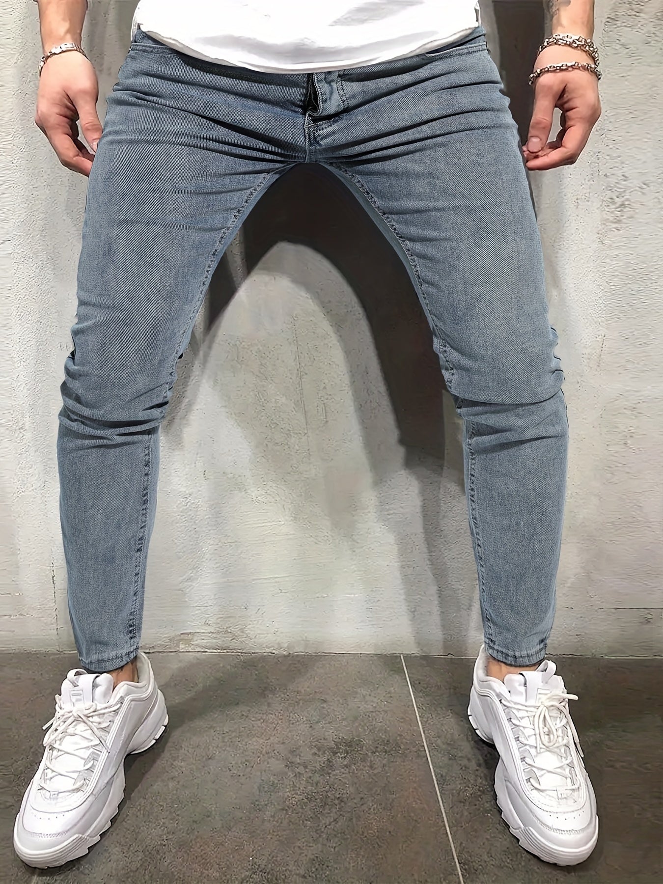 Classic Distressed Slim Fit Jeans Men's Casual Stretch Denim Pants
