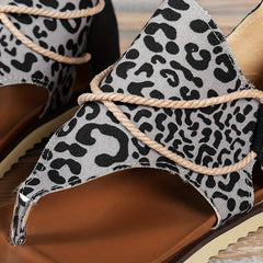 Leopard Print Thong Sandal Cross Strap Zipper Back Summer Flat Sandals Vacation