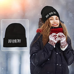 Bad Hair Embroidery Beanie Unisex Knit Hat Windproof Warm Beanies