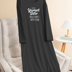 Women's Plus Slogan Print Long Sleeve Lounge Dress