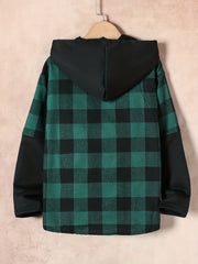 Boys Plaid Hooded Shirt Jacket For Spring And Autumn