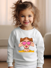 Girls Girl Pattern Crew Neck Long Sleeve Sweatshirt For Spring Fall