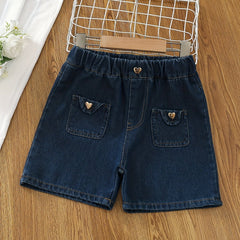 Toddler Girls Denim Shorts with Heart Button Detail