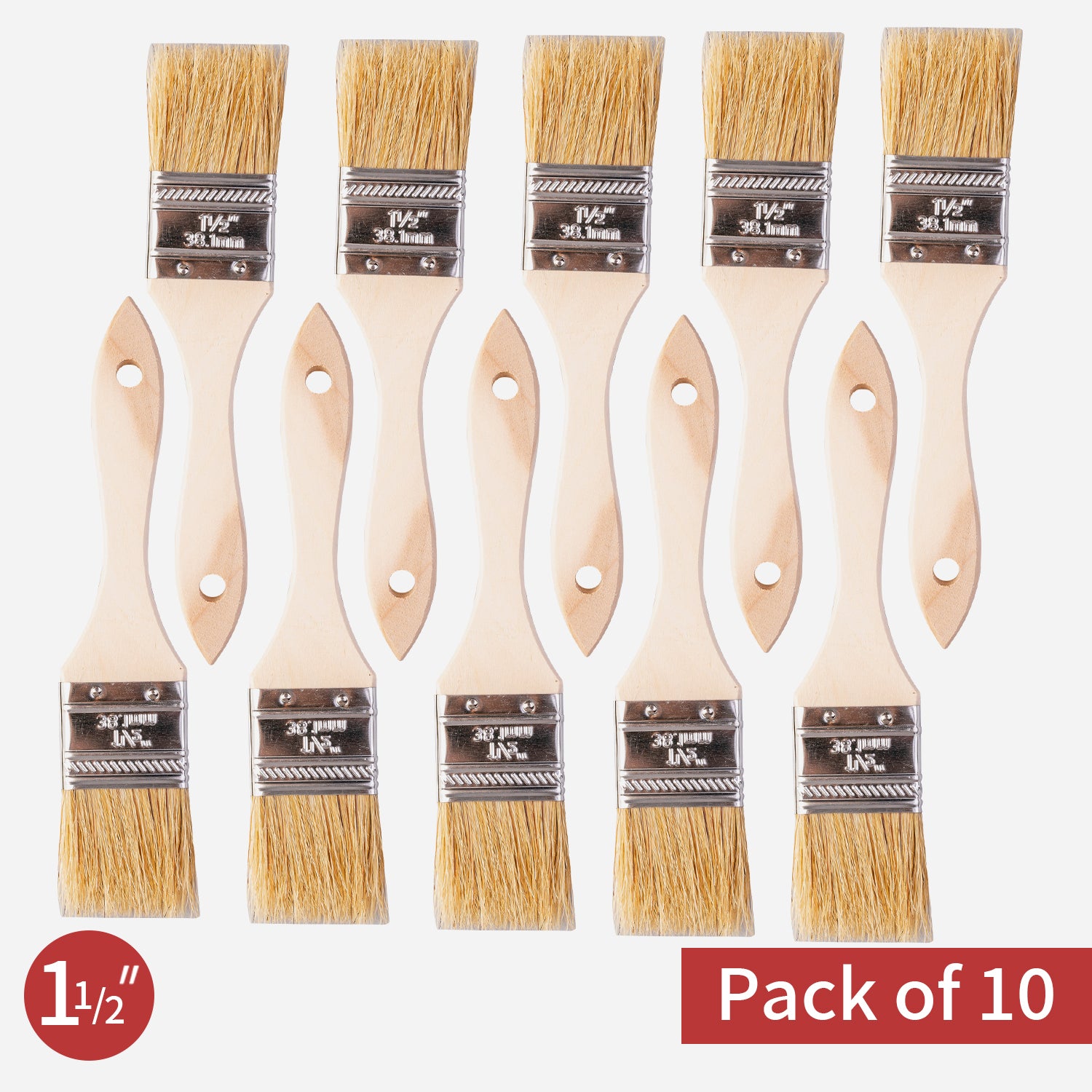 10 Pack Chip Paint Brushes Set - Natural Bristle - Painting Stain