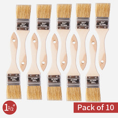 10 Pack Chip Paint Brushes Set - Natural Bristle - Painting Stain