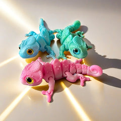 3D Printed Rainbow Chameleon Model Realistic Eyes Soft Limbs Vibrant Scales