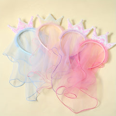 Sequin Crown Headband with Hair Veil for Kids Girls Headdress