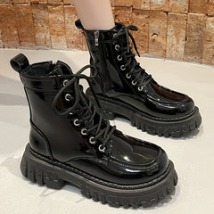 Women's Chunky Heel Combat Boots Lace Up Stylish Platform Boots