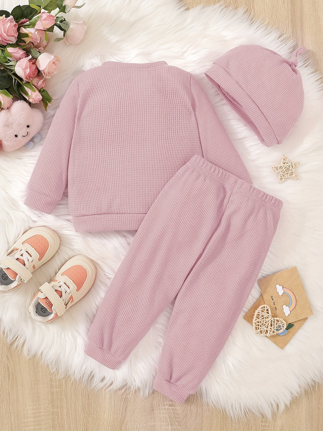 Girls Waffle Top Plaid Pants Toddler Baby Outfit 2pcs